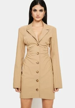 X_Hot & Delicious Taupe Boss Moments Cut-Out Blazer Dress