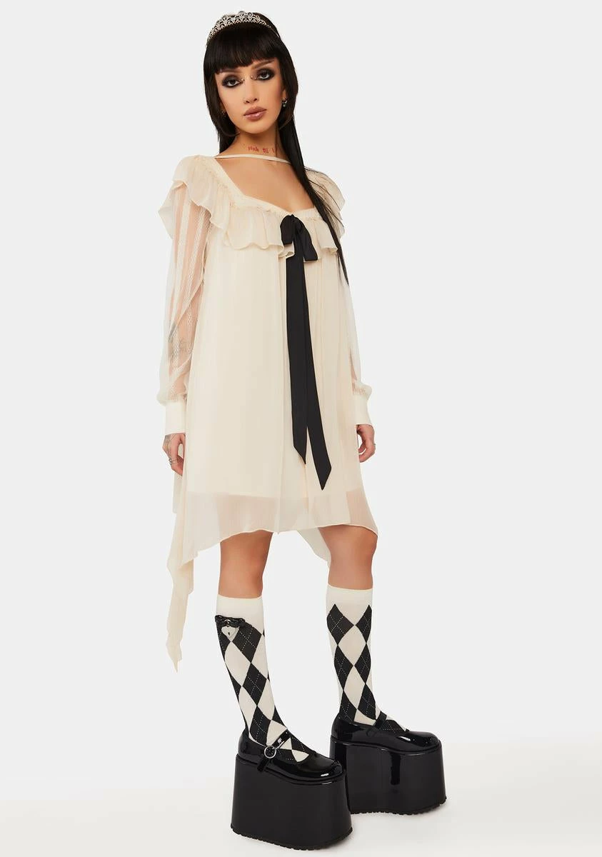 PUNK RAVE Off White A-Line Ruffle Dress - Image 2