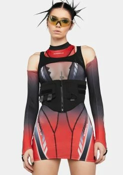 Namilia Red Corset Dress With Detachable Sleeves