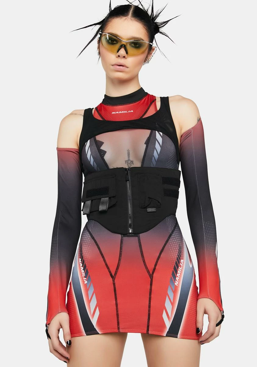 Namilia Red Corset Dress With Detachable Sleeves