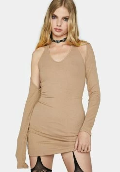 X_HYFVE Taupe An Evening Out Mini Dress Set