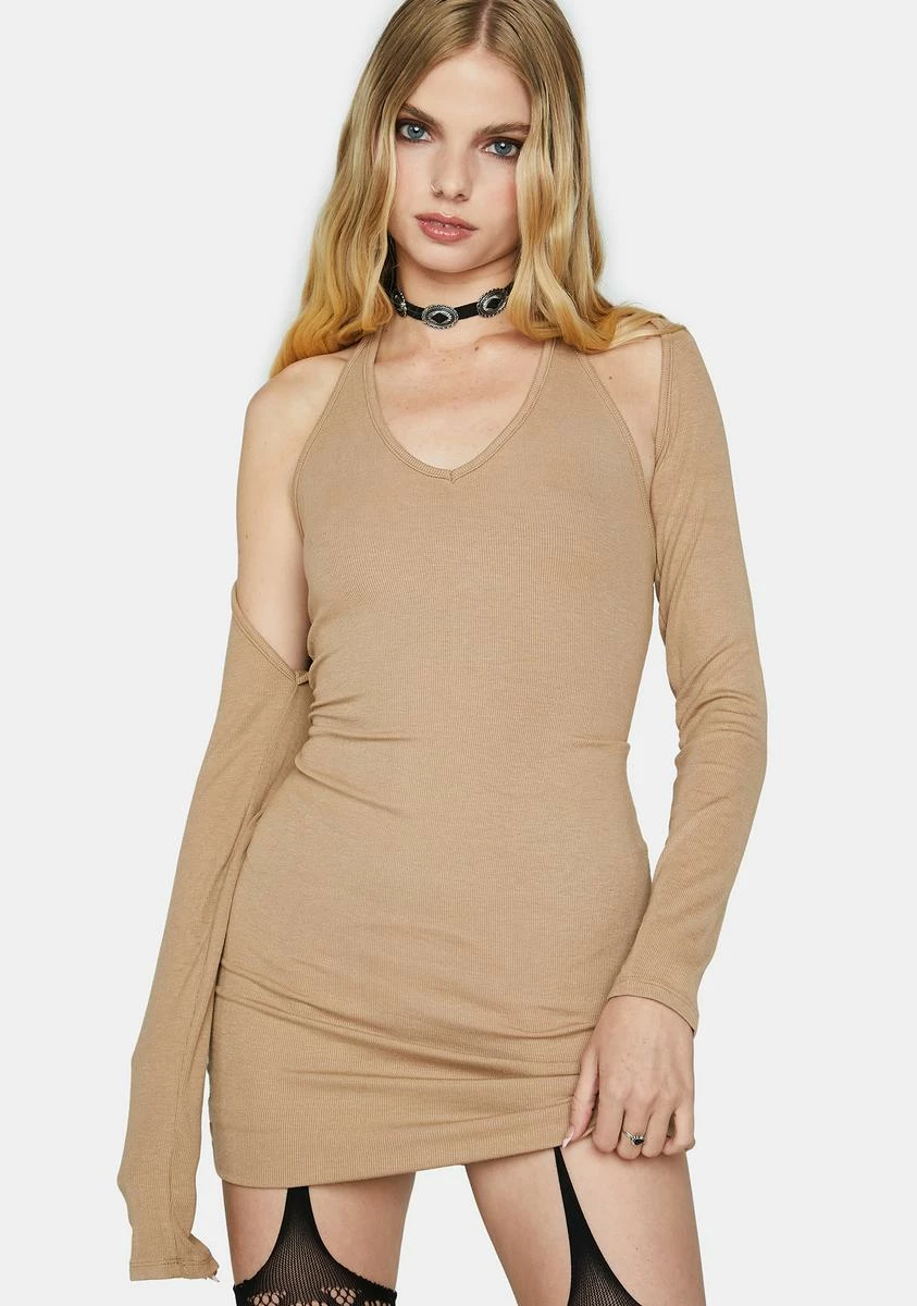 X_HYFVE Taupe An Evening Out Mini Dress Set