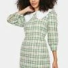 Glamorous Green Tweed Collar Dress