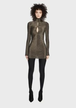 RARE LONDON Lurex Slash Cutout Dress