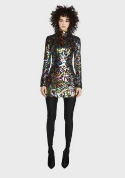RARE LONDON Sequin High Neck Mini Dress