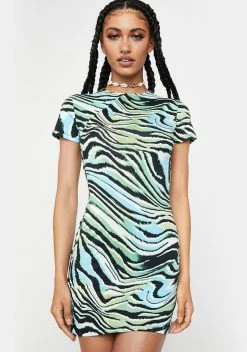 Motel Warped Zebra Blue Freya Mini Dress