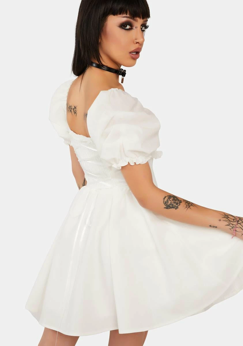DARK IN LOVE White Angel Embroidered Puff Sleeve Dress - Image 4