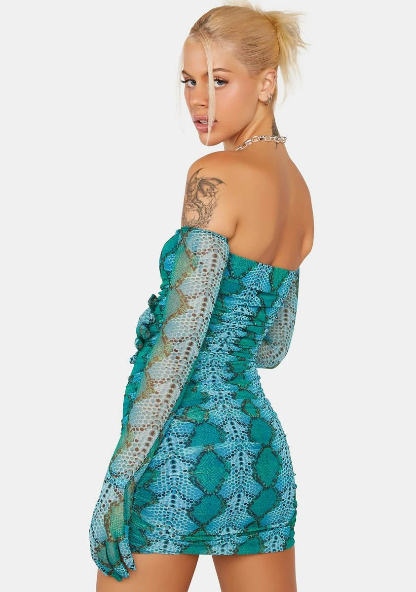 AFRM Teal Snake Danni Mini Dress - Image 4