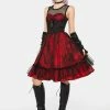 PUNK RAVE Black And Red Dark Mesh Spliced Woven Dress