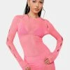 Public Desire Paradise Pink Mesh Cut-Out Mini Dress