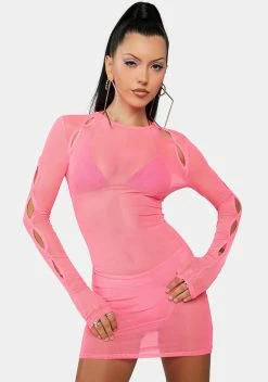 Public Desire Paradise Pink Mesh Cut-Out Mini Dress