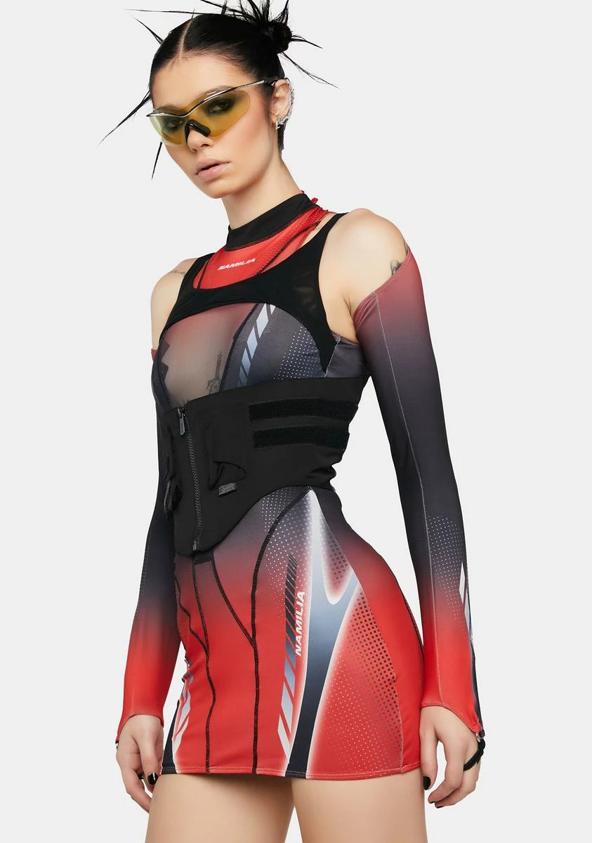 Namilia Red Corset Dress With Detachable Sleeves - Image 2