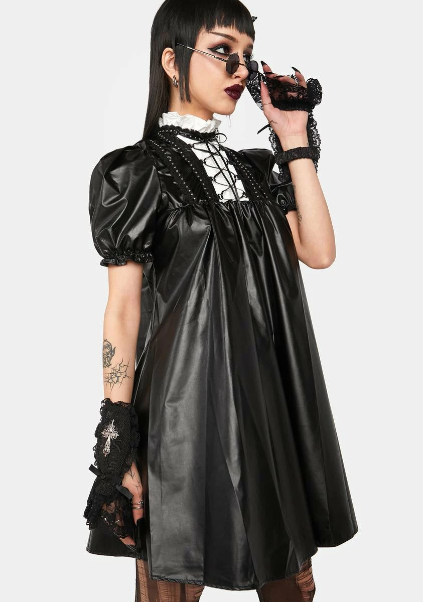 DARK IN LOVE Vegan Leather Lace Up Mini Dress - Image 2