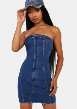 Edikted Ebony Strapless Denim Mini Dress