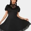 DARK IN LOVE Gothic Death Cross Ruffle Lace Neckline Dress
