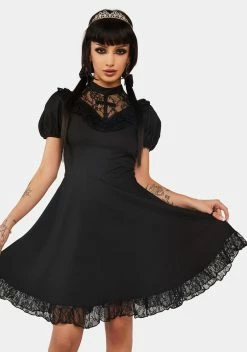 DARK IN LOVE Gothic Death Cross Ruffle Lace Neckline Dress