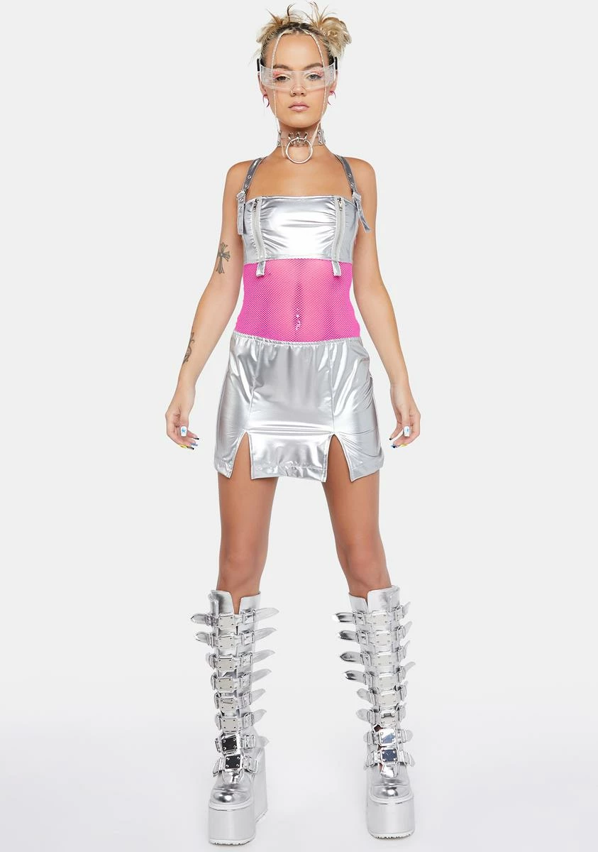 X_Oh Yes Chrome Space Babe Vinyl Mini Dress - Image 3